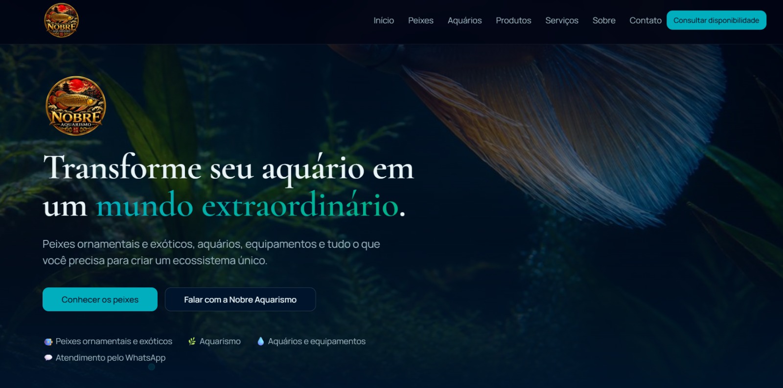 Projeto digital Nobre Aquarismo desenvolvido pela Mind Wave Digital